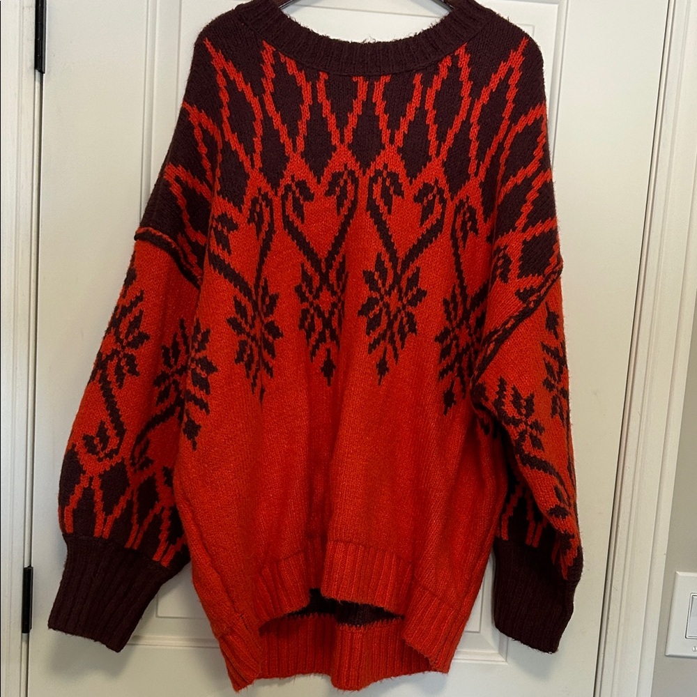 Free People Red and Brown Knit Sweater